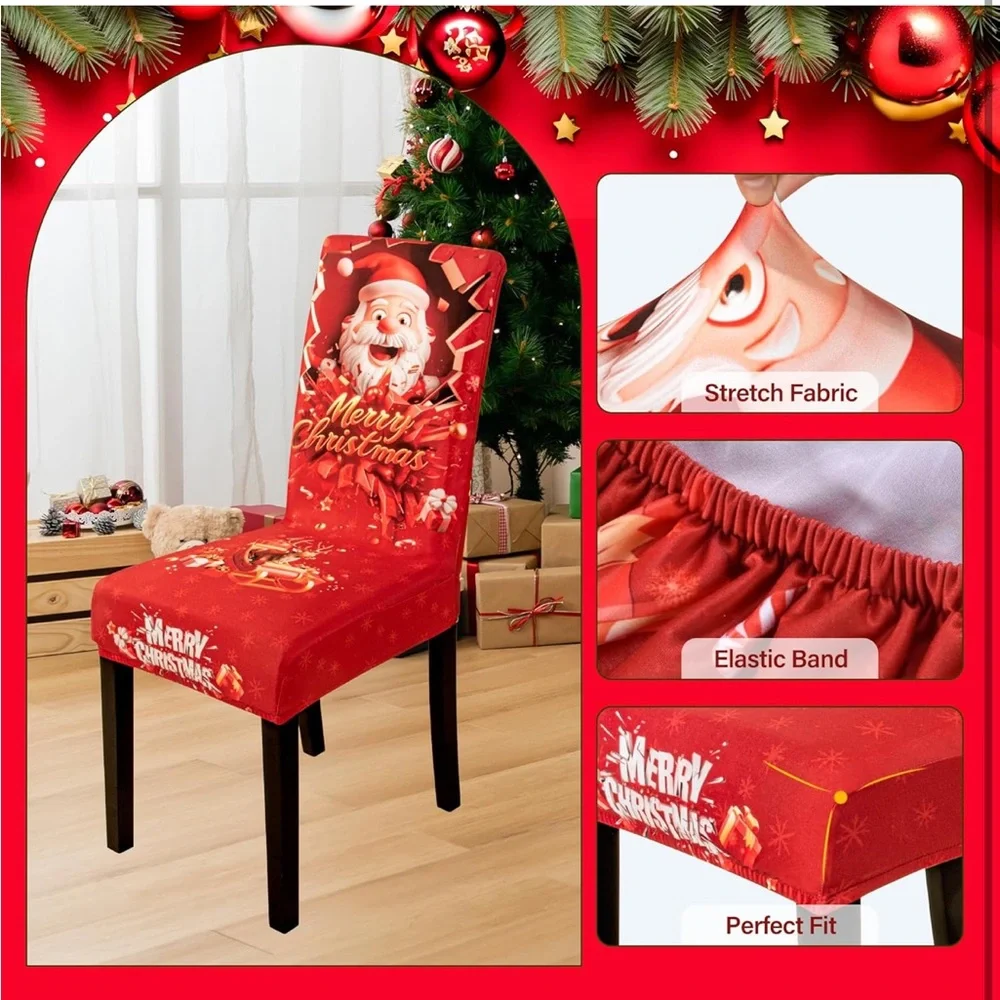 6PCS Christmas Dining Chair Covers Stretch Removable Washable Dining Room Chair